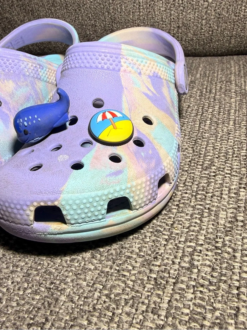 Crocs Kids' Classic Marbled Clogs in a purple/pink and blue  size C11